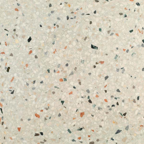 ivory terrazzo tile with large mixed aggregate