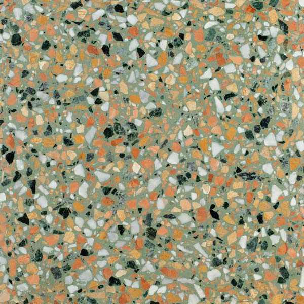 green terrazzo tile with large mixed aggregate
