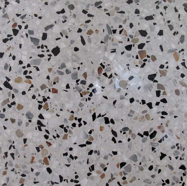 white terrazzo tile with large grey aggregate